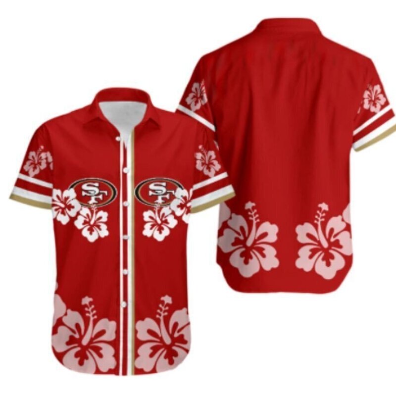 San Francisco 49ers Hawaiian Shirt Hibiscus Flower Red Aloha San Francisco 49ers Hawaiian Shirt Hibiscus Flower Red Aloha