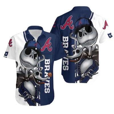 Atlanta Braves Hawaiian Shirt Jack Skellington And Zero Best Beach Gift Atlanta Braves Hawaiian Shirt Jack Skellington And Zero Best Beach Gift