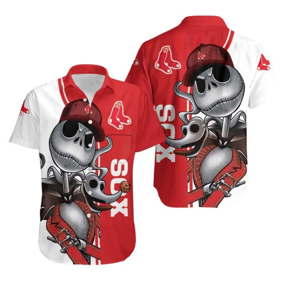 Boston Red Sox Hawaiian Shirt Jack Skellington And Zero Boston Red Sox Hawaiian Shirt Jack Skellington And Zero