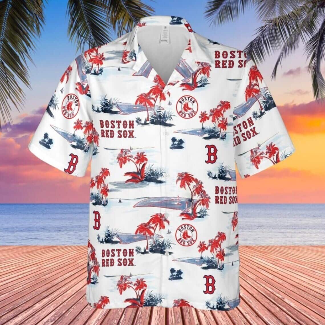 Boston Red Sox Hawaiian Shirt Island Pattern On White Theme Boston Red Sox Hawaiian Shirt Island Pattern On White Theme