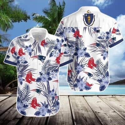 Boston Red Sox Hawaiian Shirt Hibiscus Flower Pattern On White Theme