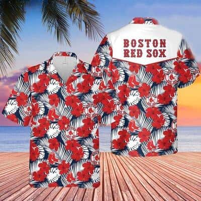 Boston Red Sox Hawaiian Shirt Hibiscus Flower Pattern Baseball Fans Gift