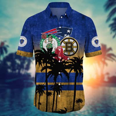 Boston Red Sox New England Patriots Boston Celtics Boston Bruins Hawaiian Shirt Boston Red Sox New England Patriots Boston Celtics Boston Bruins Hawaiian Shirt