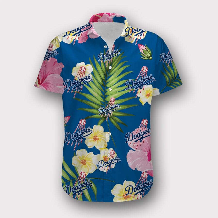 Los Angeles Dodgers Hawaiian Shirt Tropical Flower Pattern Summer Beach Gift Los Angeles Dodgers Hawaiian Shirt Tropical Flower Pattern Summer Beach Gift