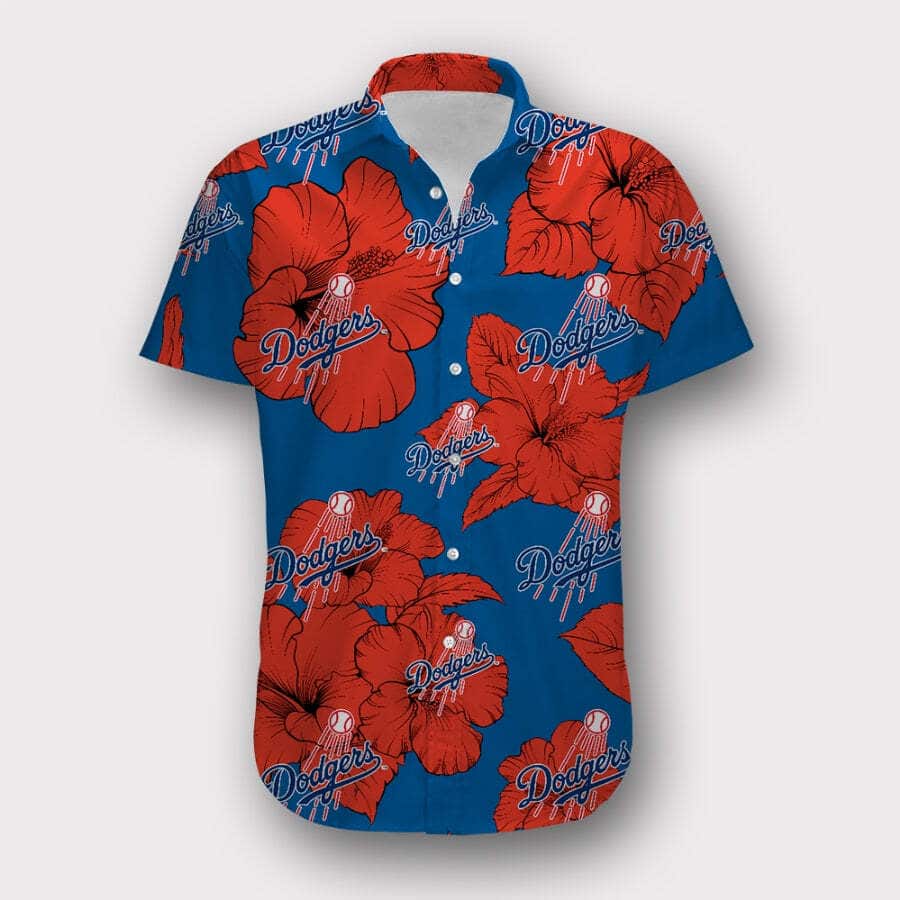 Los Angeles Dodgers Hawaiian Shirt Red Hibiscus Flower Beach Gift For Friend Los Angeles Dodgers Hawaiian Shirt Red Hibiscus Flower Beach Gift For Friend