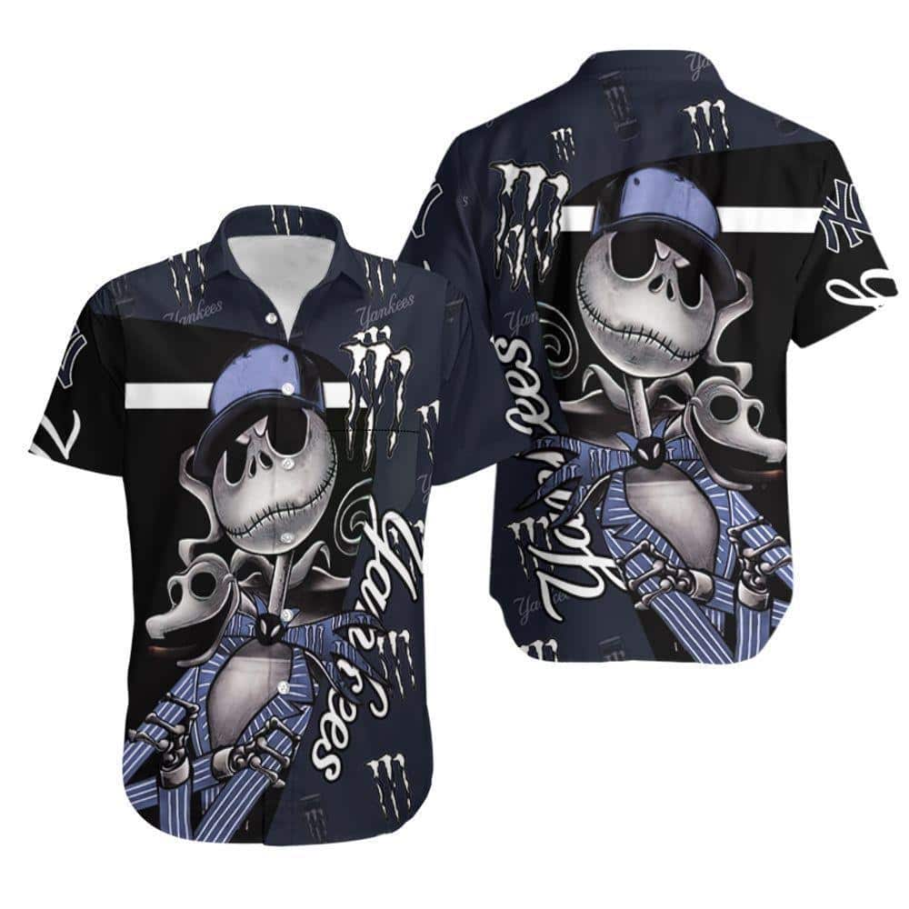 New York Yankees Hawaiian Shirt Jack Skellington Monster Energy Logo