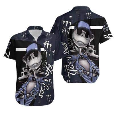 New York Yankees Hawaiian Shirt Jack Skellington Monster Energy Logo New York Yankees Hawaiian Shirt Jack Skellington Monster Energy Logo