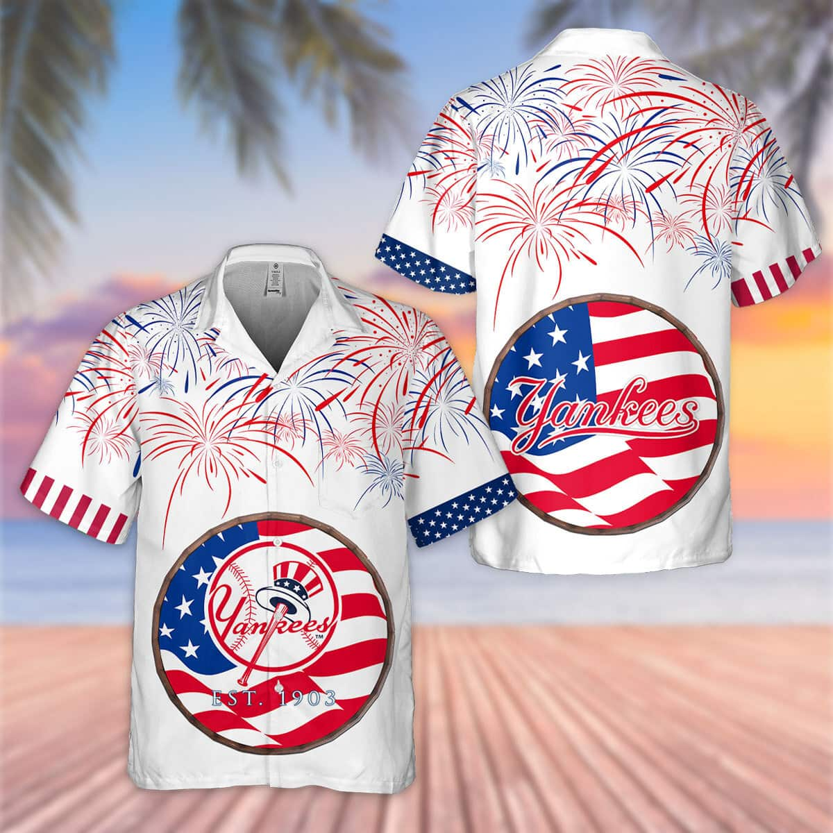 New York Yankees Hawaiian Shirt Fireworks Independence Day