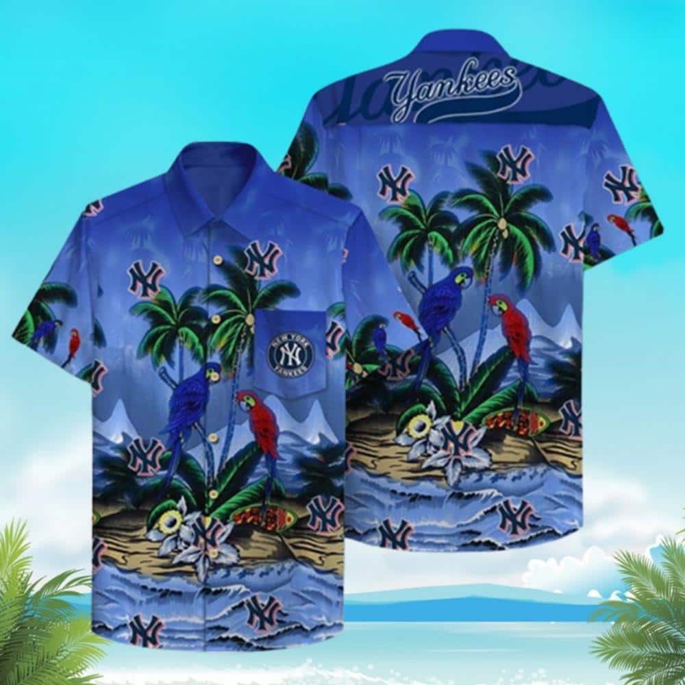New York Yankees Hawaiian Shirt Parrots Beach Lovers Gift New York Yankees Hawaiian Shirt Parrots Beach Lovers Gift
