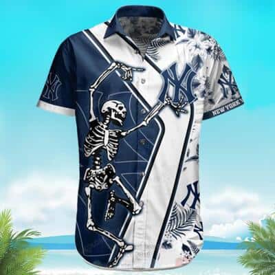 New York Yankees Hawaiian Shirt Skeleton Tropical Flower Pattern Gift For Beach Trip New York Yankees Hawaiian Shirt Skeleton Tropical Flower Pattern Gift For Beach Trip