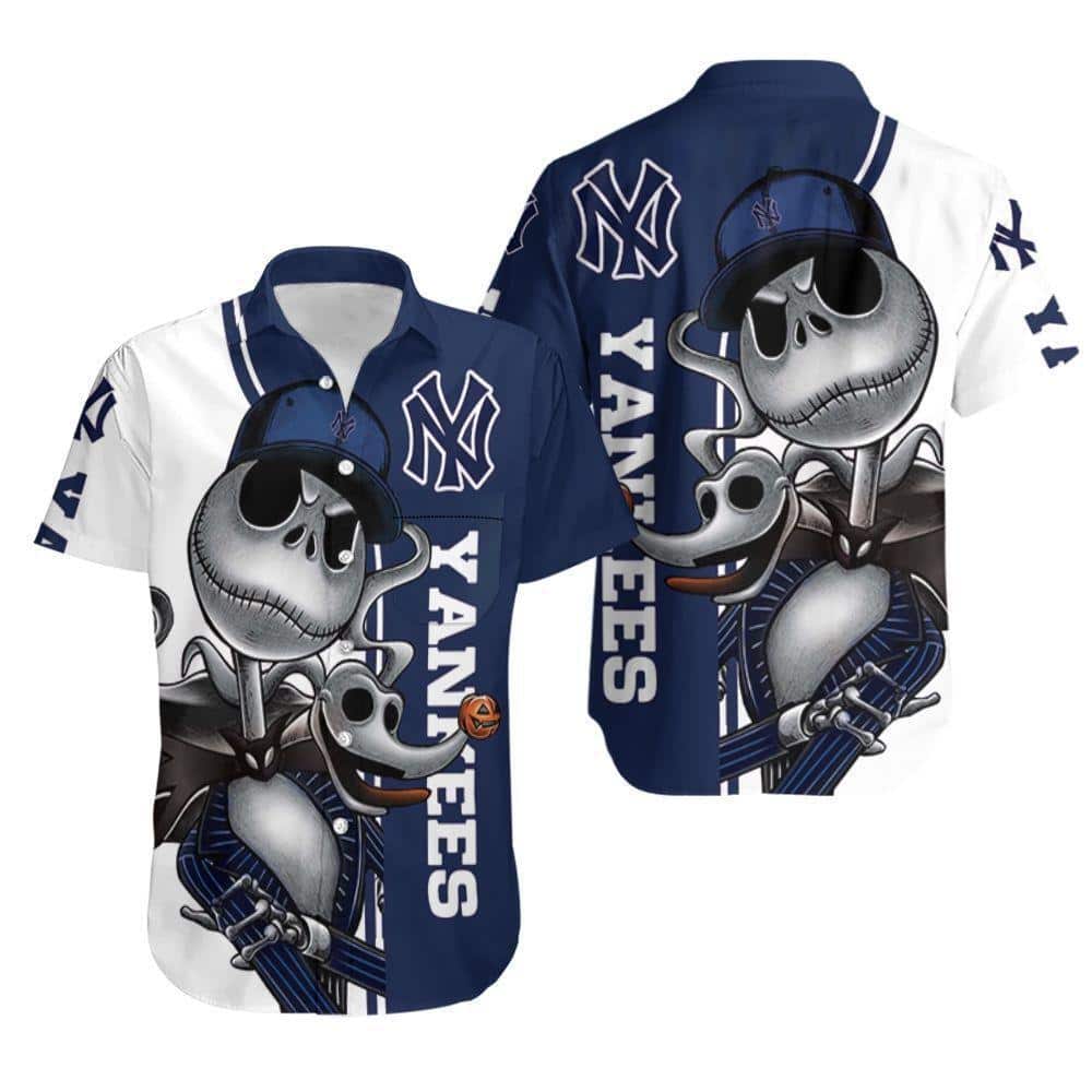 Jack Skellington And Zero New York Yankees Hawaiian Shirt Jack Skellington And Zero New York Yankees Hawaiian Shirt