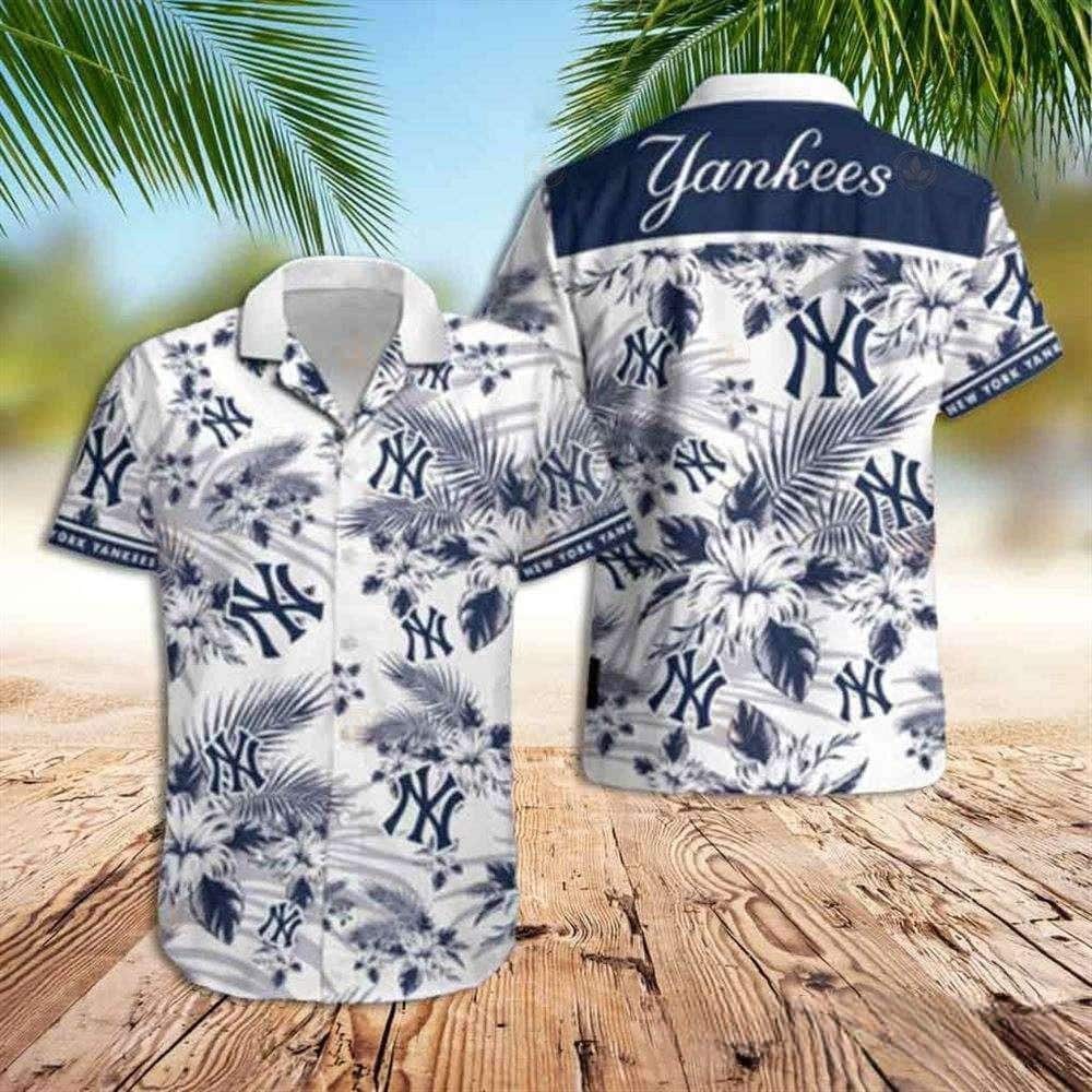 New York Yankees Hawaiian Shirt Hibiscus Flower Pattern Practical Beach Gift New York Yankees Hawaiian Shirt Hibiscus Flower Pattern Practical Beach Gift