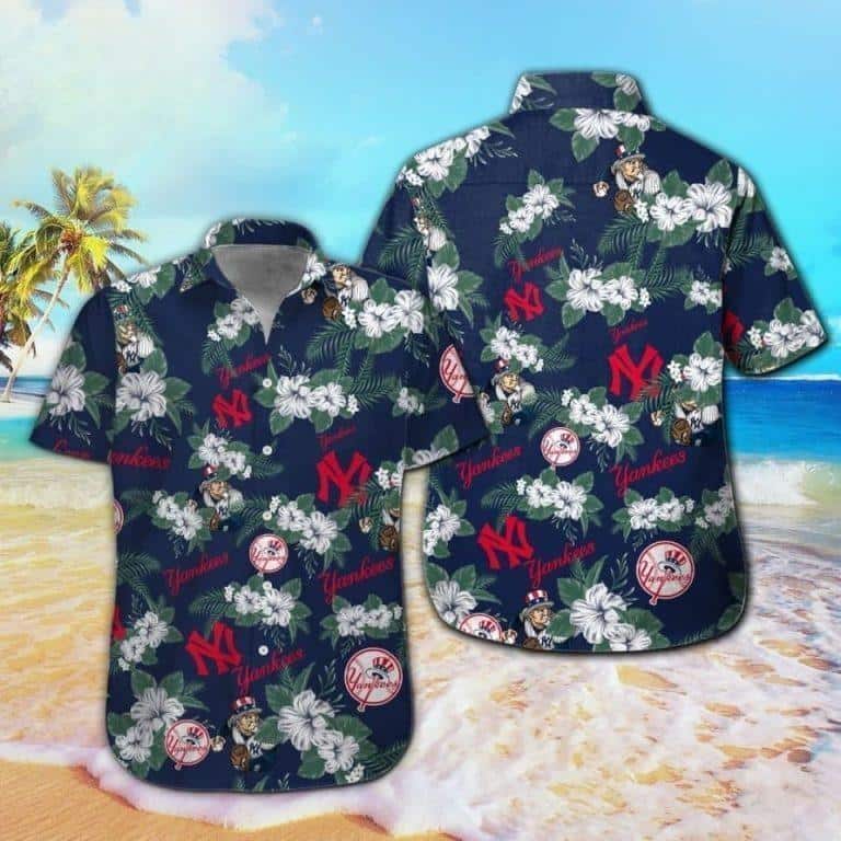 New York Yankees Hawaiian Shirt Tropical Flower Pattern Beach Vacation Gift New York Yankees Hawaiian Shirt Tropical Flower Pattern Beach Vacation Gift