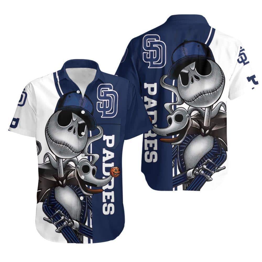 Jack Skellington And Zero San Diego Padres Hawaiian Shirt Jack Skellington And Zero San Diego Padres Hawaiian Shirt