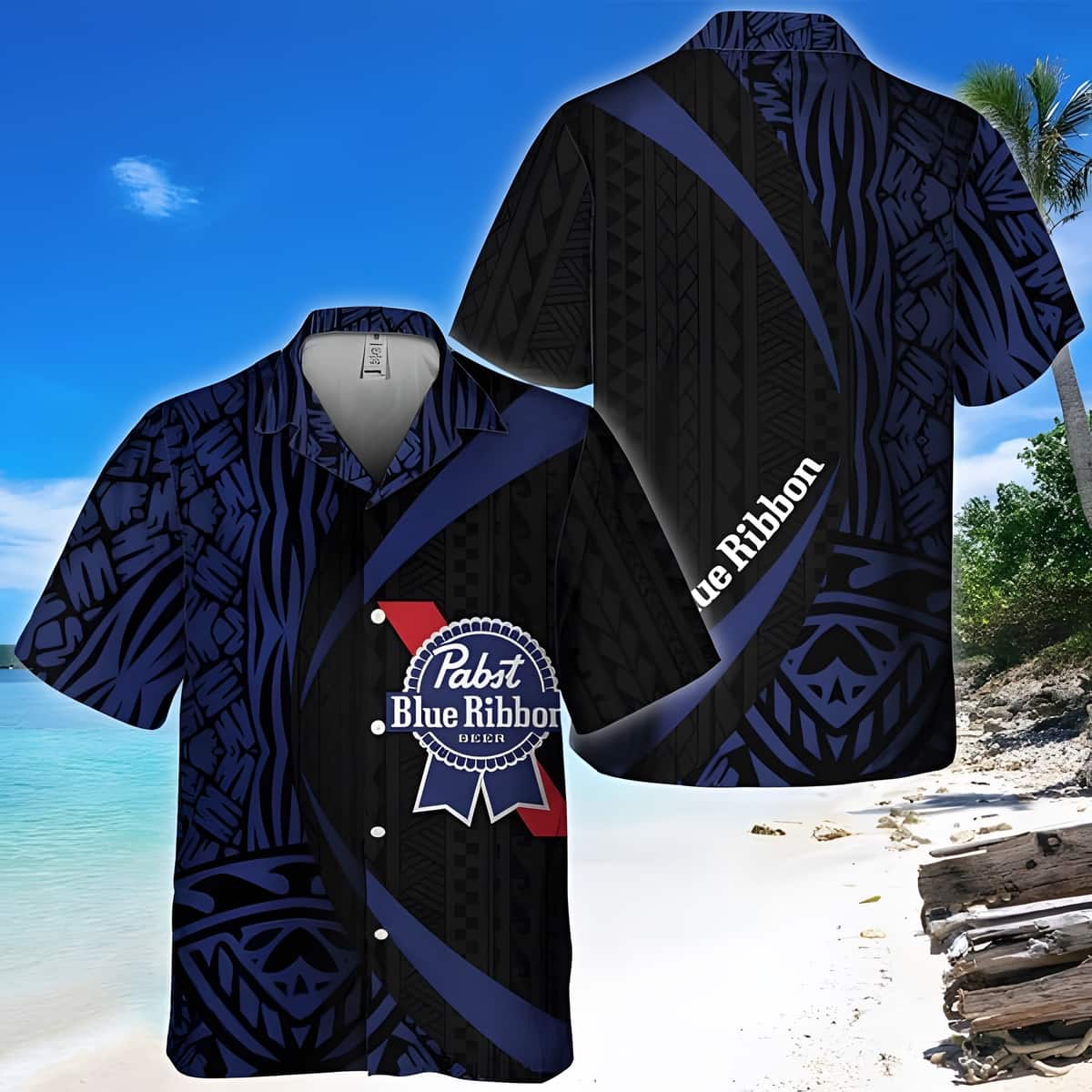 Pabst Blue Ribbon Beer Hawaiian Shirt Samoan Pattern Best Beach Gift Pabst Blue Ribbon Beer Hawaiian Shirt Samoan Pattern Best Beach Gift