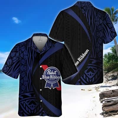Pabst Blue Ribbon Beer Hawaiian Shirt Samoan Pattern Best Beach Gift