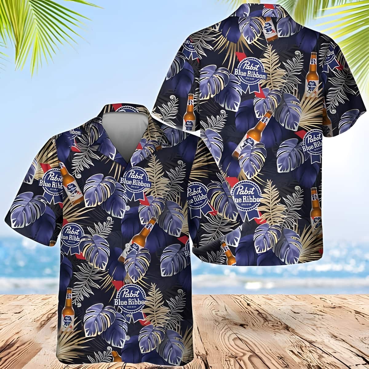 Pabst Blue Ribbon Hawaiian Shirt Tropical Palm Leaves Gift For Beach Trip Pabst Blue Ribbon Hawaiian Shirt Tropical Palm Leaves Gift For Beach Trip