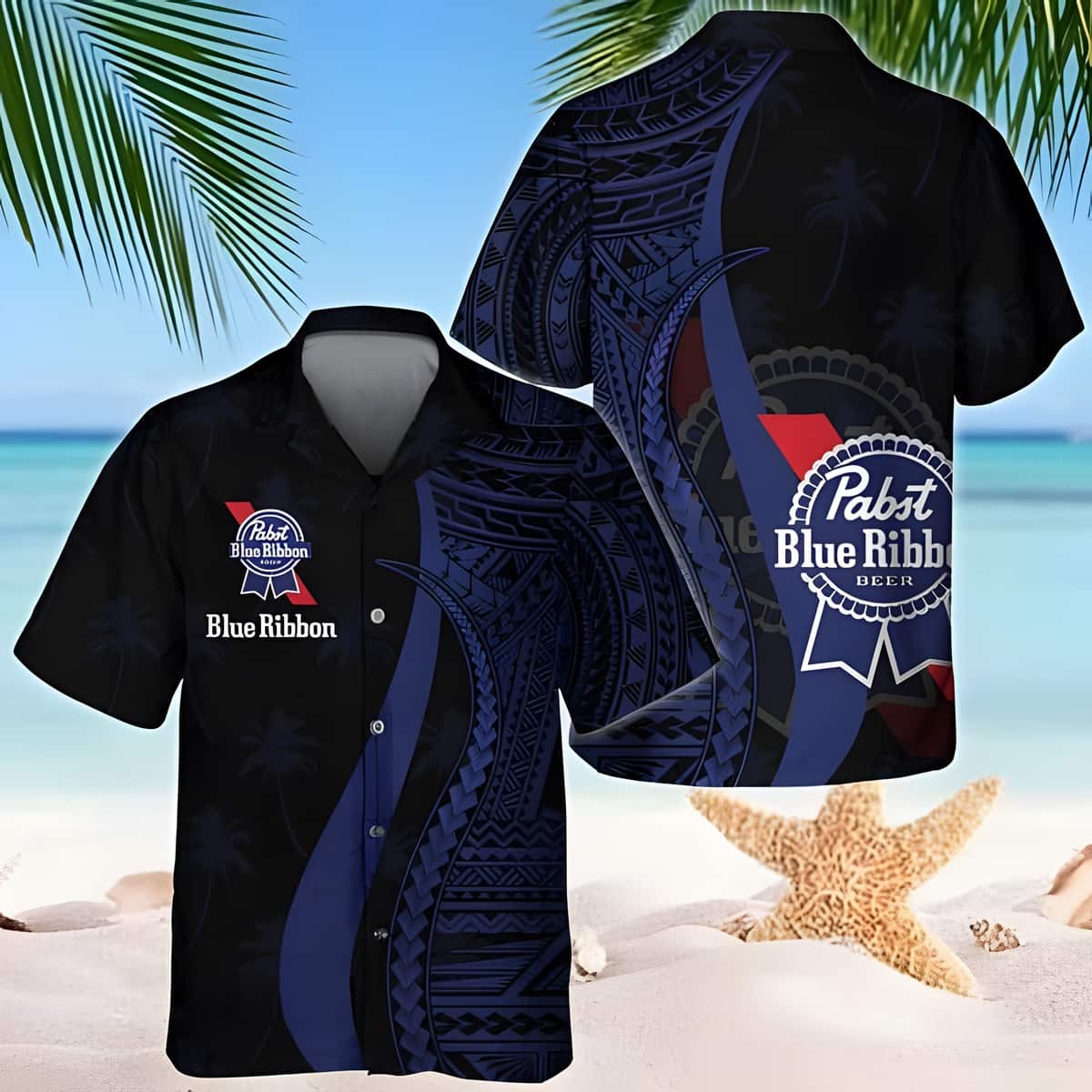 Pabst Blue Ribbon Hawaiian Shirt Blue Polynesian Pattern Beach Vacation Gift Pabst Blue Ribbon Hawaiian Shirt Blue Polynesian Pattern Beach Vacation Gift