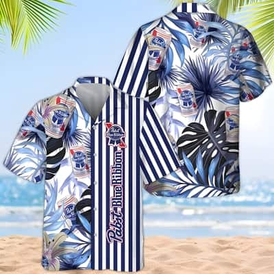 Pabst Blue Ribbon Hawaiian Shirt Tropical Plant Leaf Pabst Blue Ribbon Hawaiian Shirt Tropical Plant Leaf