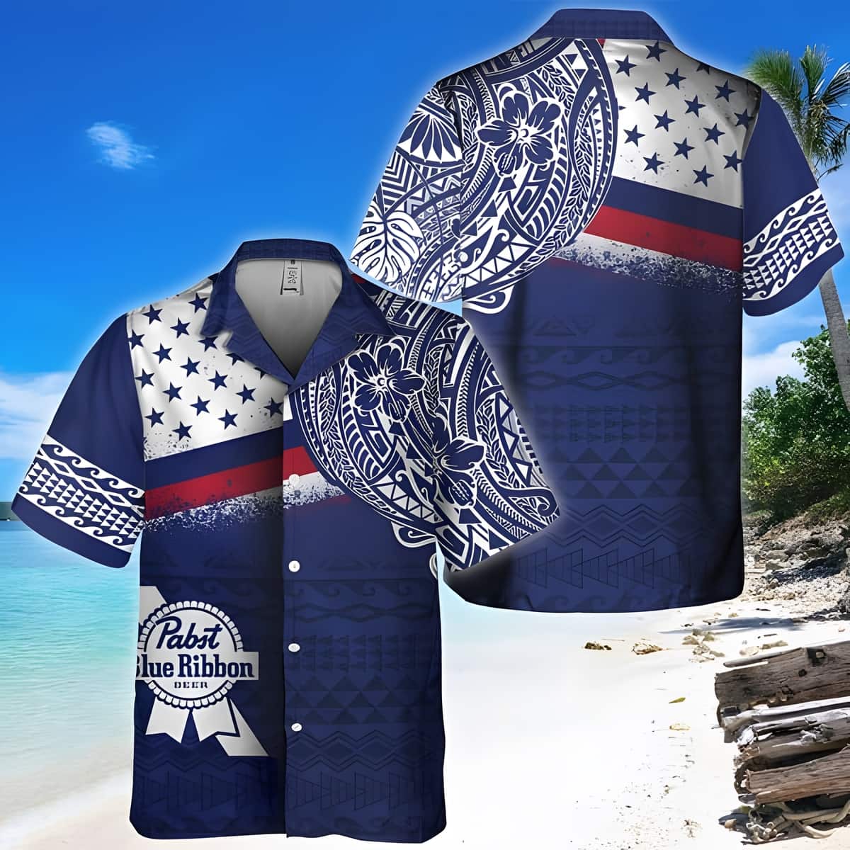 Pabst Blue Ribbon Hawaiian Shirt Polynesian Pattern Beer Lovers Gift Pabst Blue Ribbon Hawaiian Shirt Polynesian Pattern Beer Lovers Gift