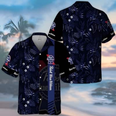 Midnight Pabst Blue Ribbon Hawaiian Shirt Tropical Foliage Summer Gift For Friend Midnight Pabst Blue Ribbon Hawaiian Shirt Tropical Foliage Summer Gift For Friend