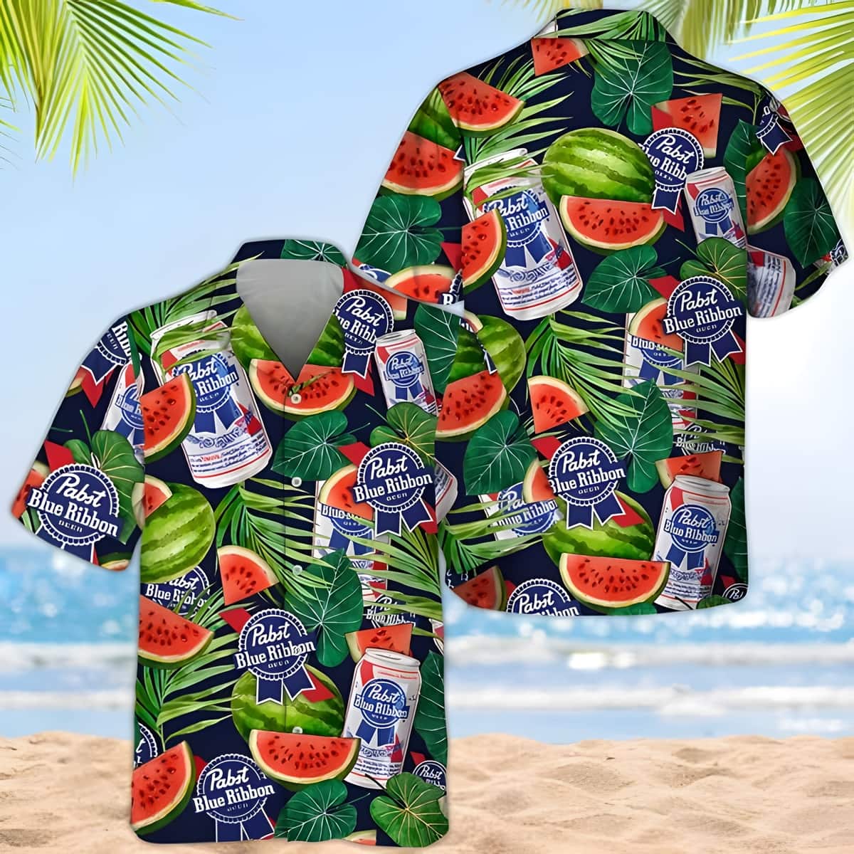 Pabst Blue Ribbon Hawaiian Shirt Watermelon Pattern Summer Beach Gift Pabst Blue Ribbon Hawaiian Shirt Watermelon Pattern Summer Beach Gift