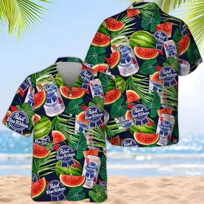 Pabst Blue Ribbon Hawaiian Shirt Watermelon Pattern Summer Beach Gift Pabst Blue Ribbon Hawaiian Shirt Watermelon Pattern Summer Beach Gift