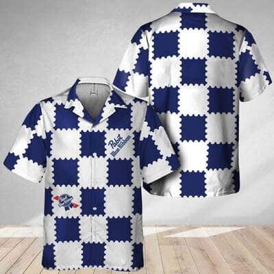 Trendy Gingham Pabst Blue Ribbon Hawaiian Shirt Gift For Beach Trip