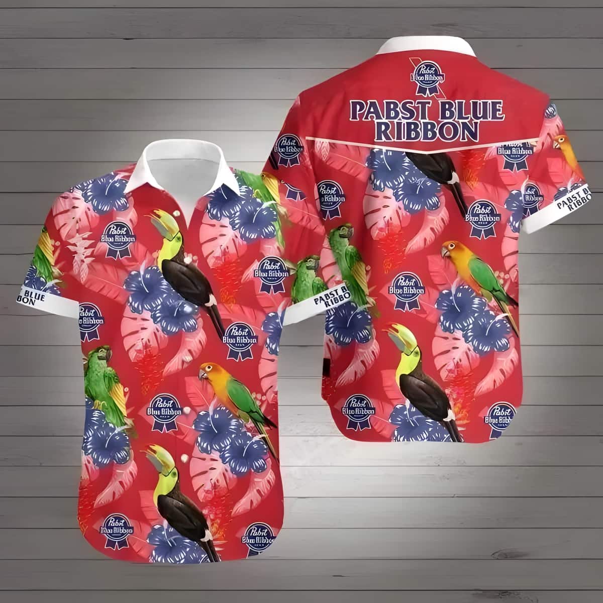 Pabst Blue Ribbon Hawaiian Shirt Parrot Hibiscus Flower Summer Beach Gift Pabst Blue Ribbon Hawaiian Shirt Parrot Hibiscus Flower Summer Beach Gift