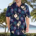 Pabst Blue Ribbon Beer Hawaiian Shirt Hibiscus Flower Palm Trees Pattern
