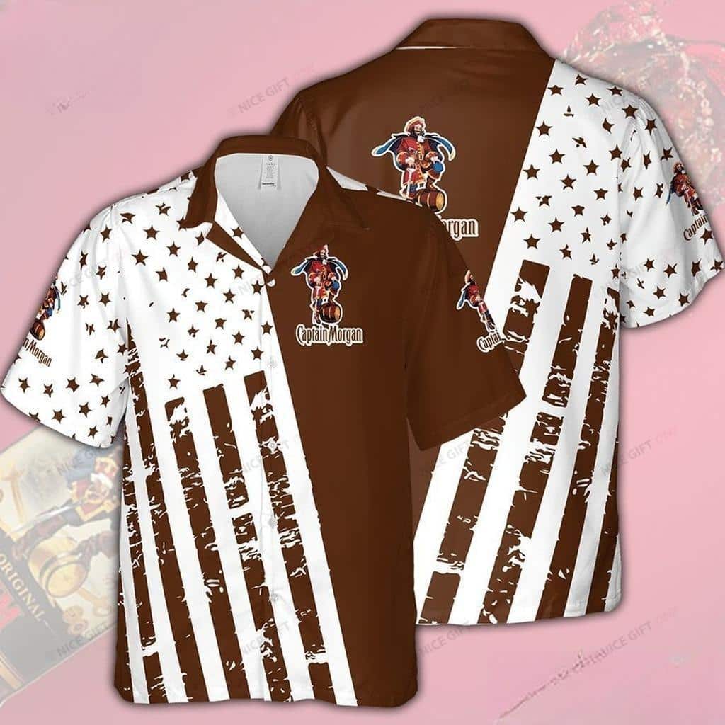 Captain Morgan Hawaiian Shirt Brown Star And Lines Gift For Beach Trip Captain Morgan Hawaiian Shirt Brown Star And Lines Gift For Beach Trip