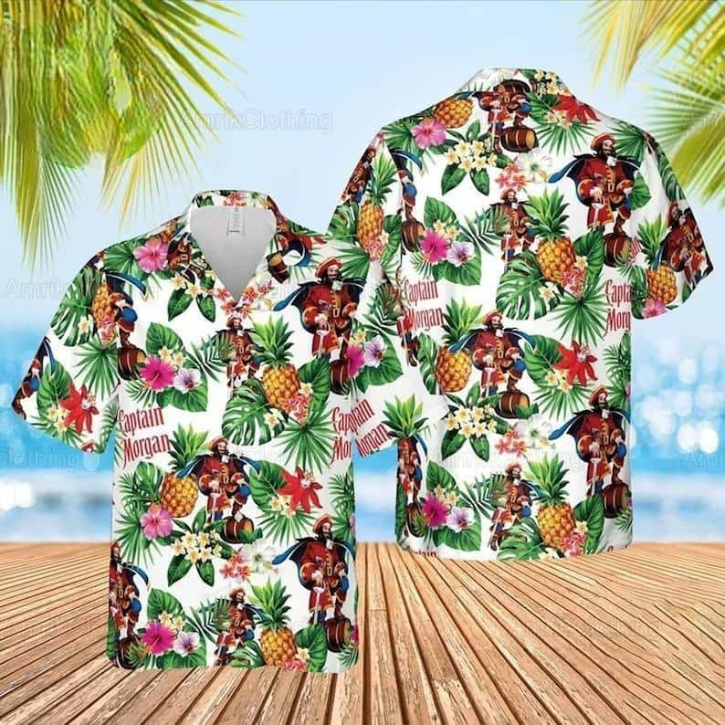 Captain Morgan Hawaiian Shirt Tropical Pineapple Pattern Gift For Beach Trip