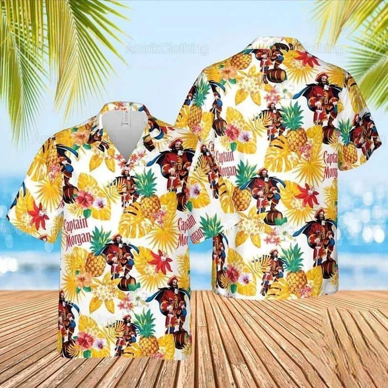 Captain Morgan Hawaiian Shirt Tropical Pineapple Pattern