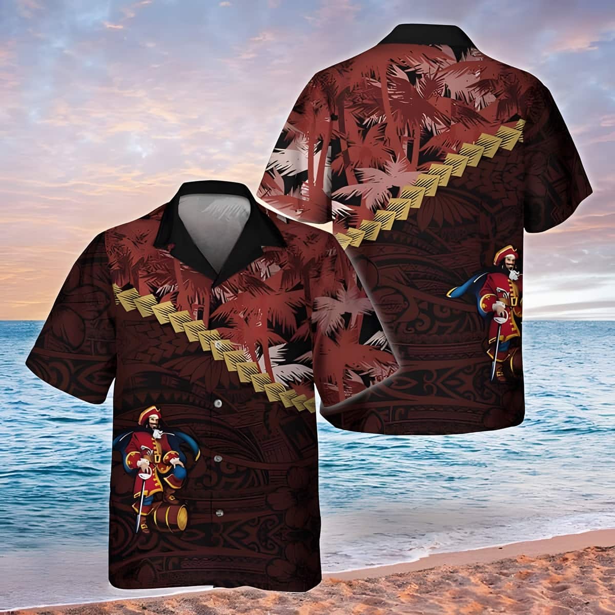 Captain Morgan Hawaiian Shirt Palm Tree Blend Polynesian Pattern Captain Morgan Hawaiian Shirt Palm Tree Blend Polynesian Pattern