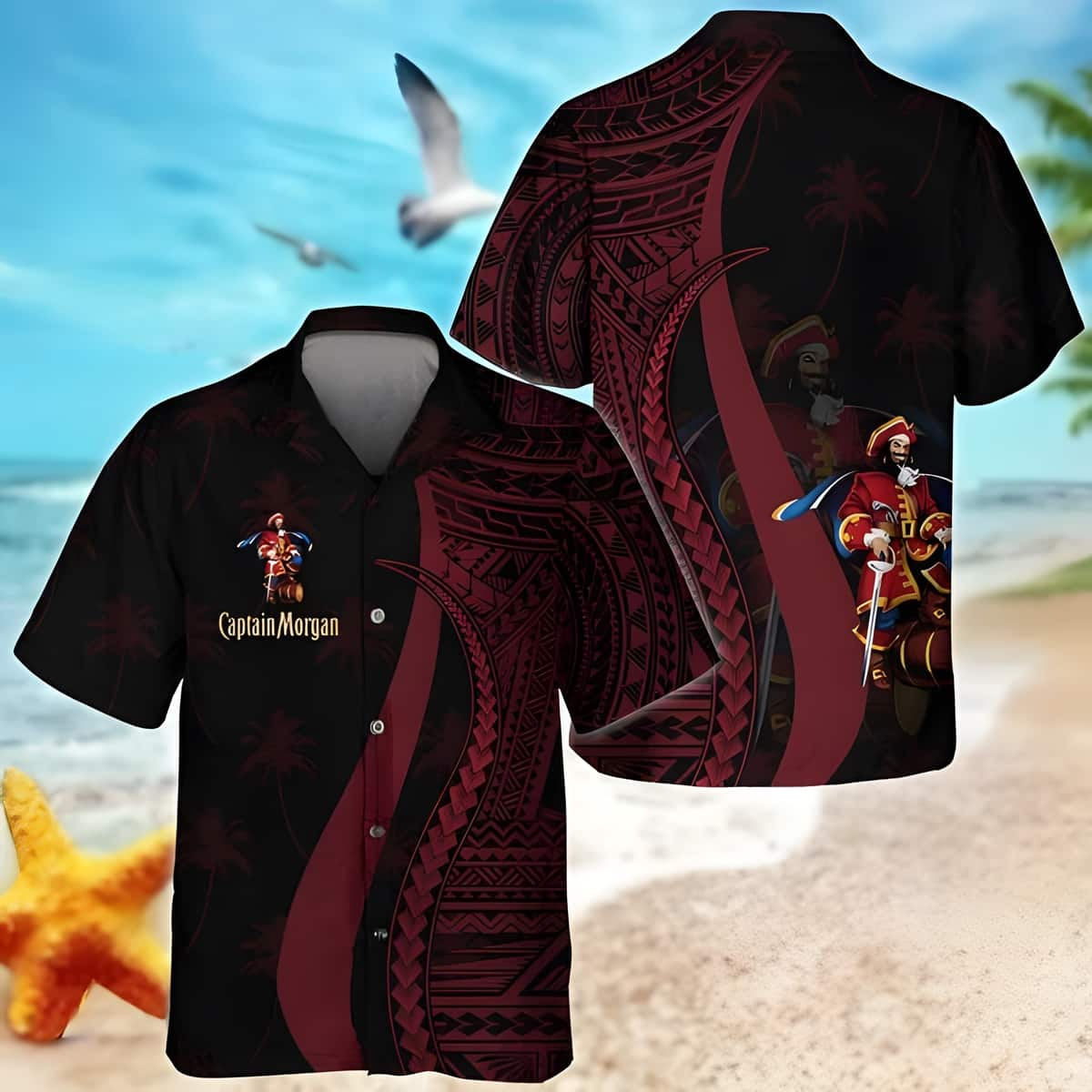 Captain Morgan Hawaiian Shirt Red Polynesian Summer Gift For Friend