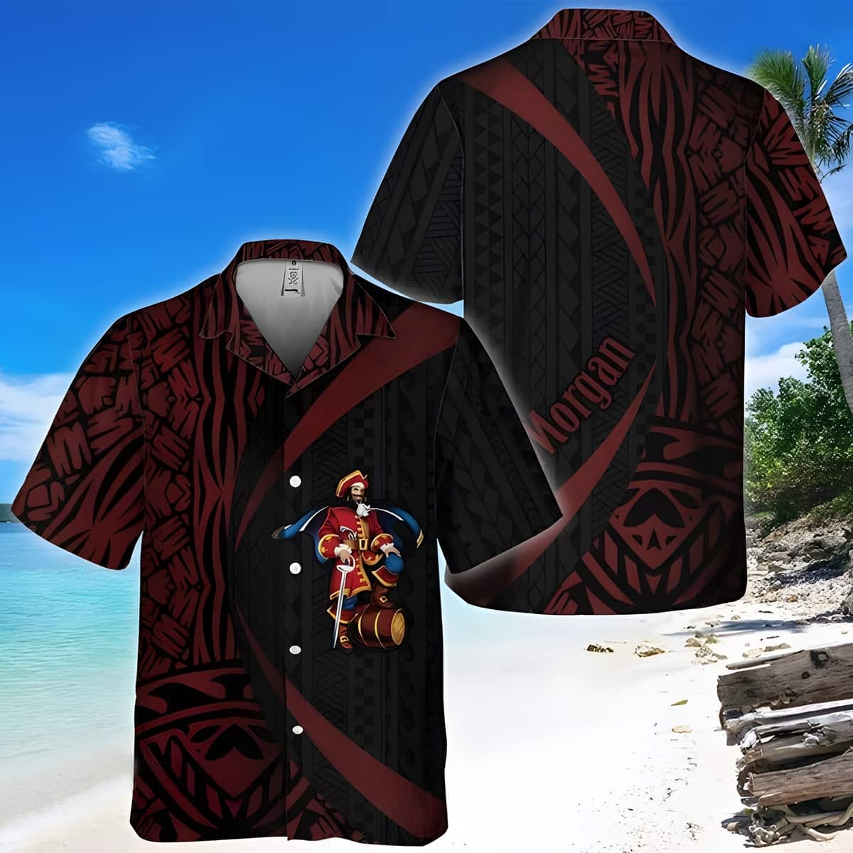 Captain Morgan Hawaiian Shirt Polynesian Samoan Pattern