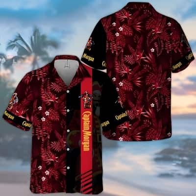 Captain Morgan Hawaiian Shirt Tropical Foliage Pattern