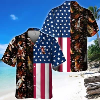 Captain Morgan Hawaiian Shirt US Flag Tropical Flowers All Over Print Captain Morgan Hawaiian Shirt US Flag Tropical Flowers All Over Print