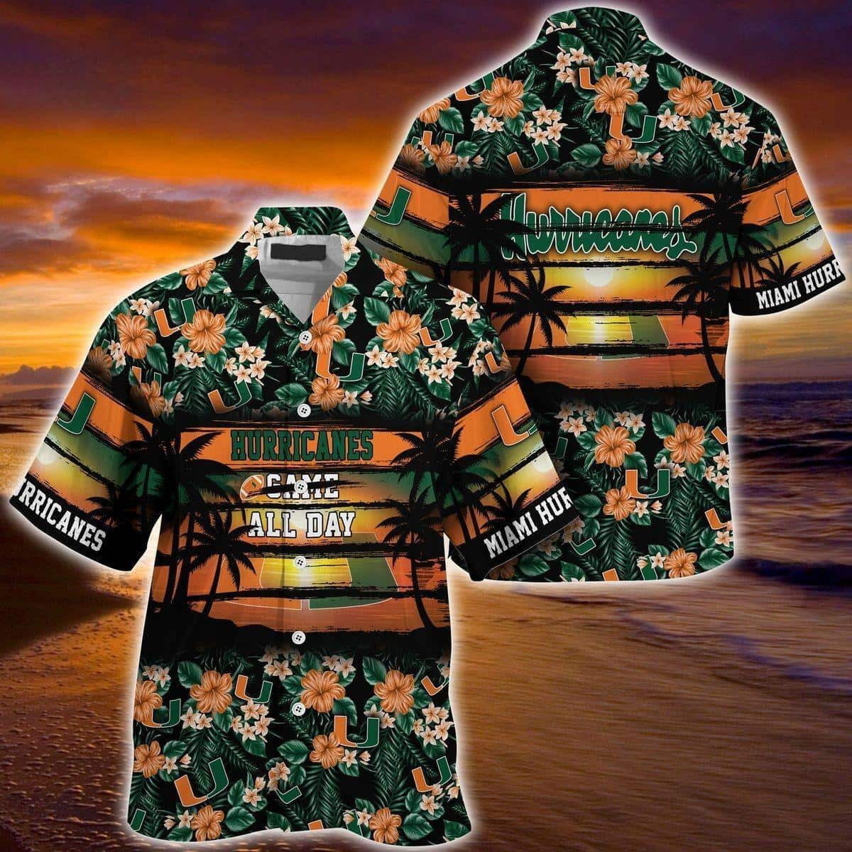 Miami Hurricanes Hawaiian Shirt Tropical Flower Pattern Gift For Football Fans