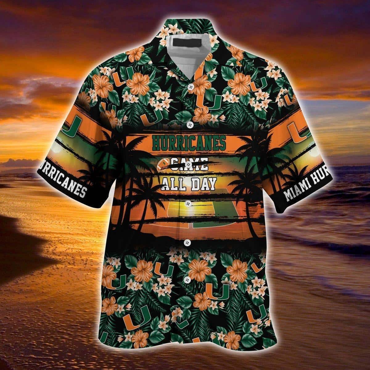 Miami Hurricanes Hawaiian Shirt Tropical Flower Pattern Gift For Football Fans Miami Hurricanes Hawaiian Shirt Tropical Flower Pattern Gift For Football Fans