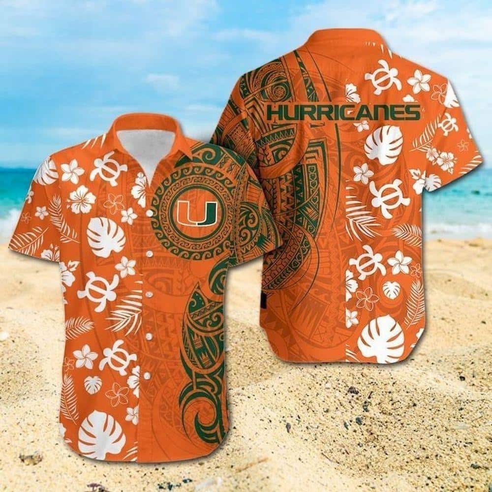 Miami Hurricanes Hawaiian Shirt Turtle Tropical Palm Leaves Samoan Pattern