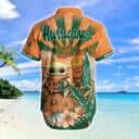 Baby Yoda Star Wars NCAA Miami Hurricanes Hawaiian Shirt Beach Gift For Dad
