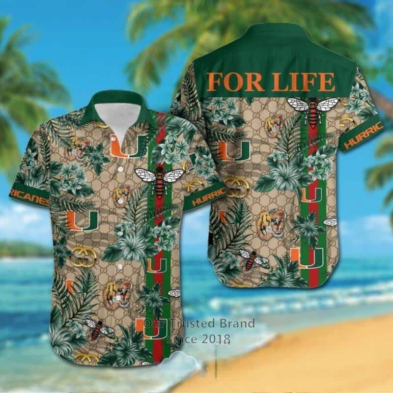 NCAA Miami Hurricanes Hawaiian Shirt Gucci Parody Tropical Flower Pattern NCAA Miami Hurricanes Hawaiian Shirt Gucci Parody Tropical Flower Pattern