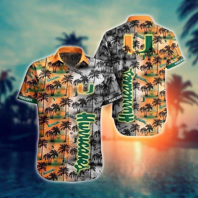 NCAA Miami Hurricanes Hawaiian Shirt Coconut Tree Pattern All Over Print NCAA Miami Hurricanes Hawaiian Shirt Coconut Tree Pattern All Over Print