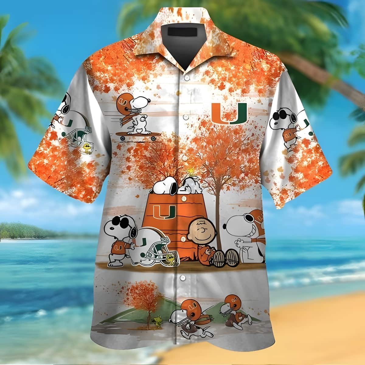 Miami Hurricanes Hawaiian Shirt The Peanuts Snoopy Autumn Tree