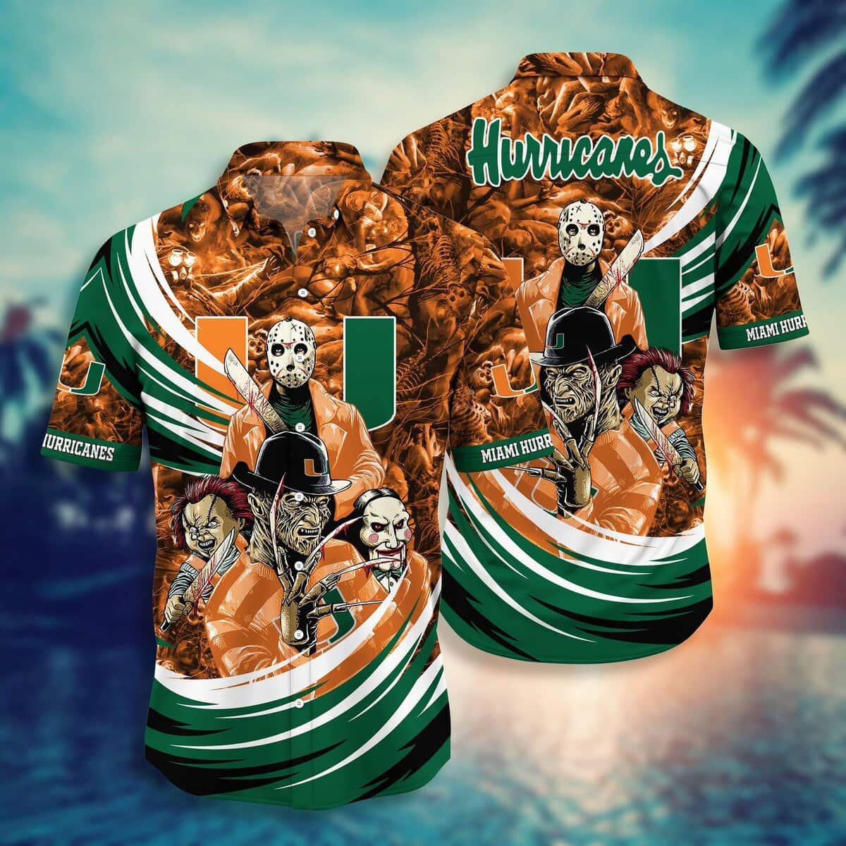 Miami Hurricanes Hawaiian Shirt Halloween Michael Myers Freddy Krueger Chucky Miami Hurricanes Hawaiian Shirt Halloween Michael Myers Freddy Krueger Chucky