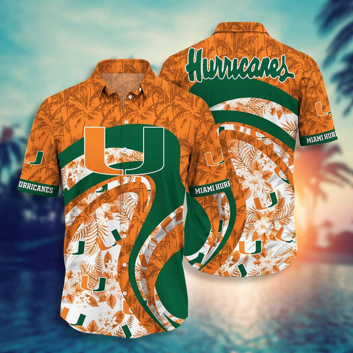 Miami Hurricanes Hawaiian Shirt Tropical Flower Pattern Beach Vacation Gift