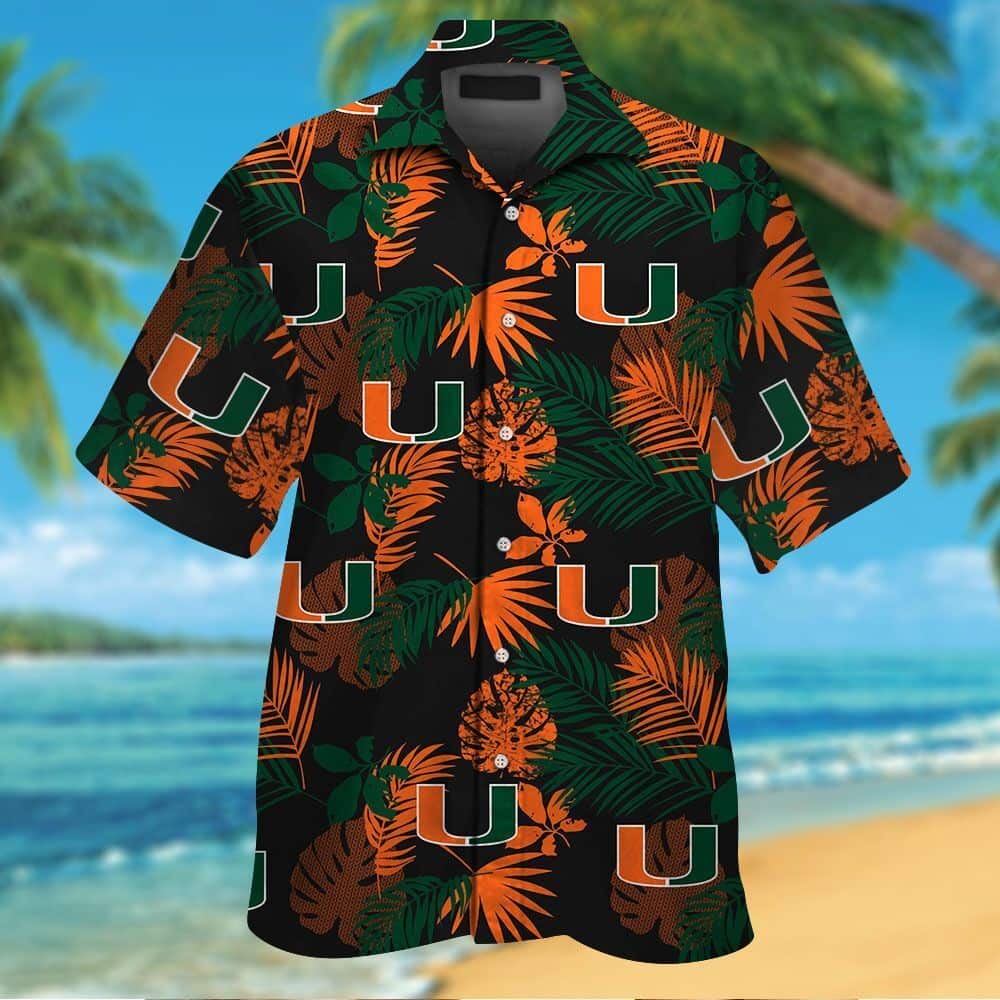 Miami Hurricanes Hawaiian Shirt Tropical Palm Leaves Summer Beach Gift Miami Hurricanes Hawaiian Shirt Tropical Palm Leaves Summer Beach Gift