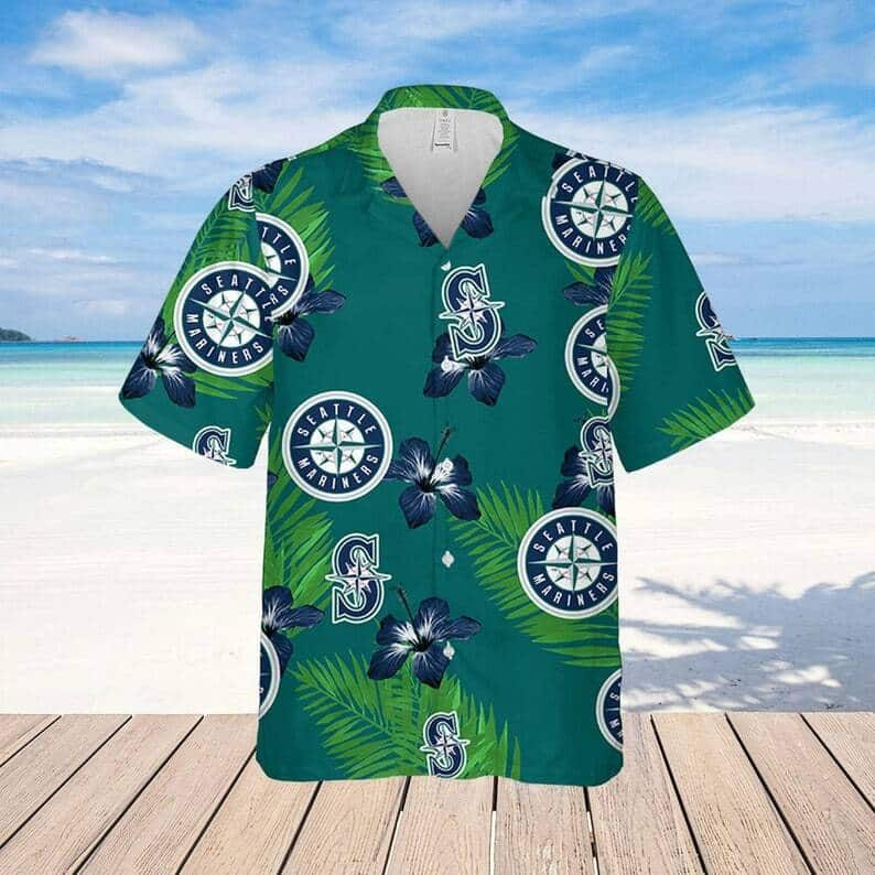 Seattle Mariners Hawaiian Shirt Hibiscus Flower Pattern Practical Beach Gift