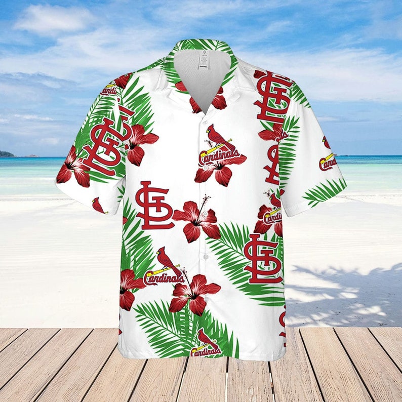 St. Louis Cardinals Hawaiian Shirt Hibiscus Flower Pattern On White Theme St. Louis Cardinals Hawaiian Shirt Hibiscus Flower Pattern On White Theme